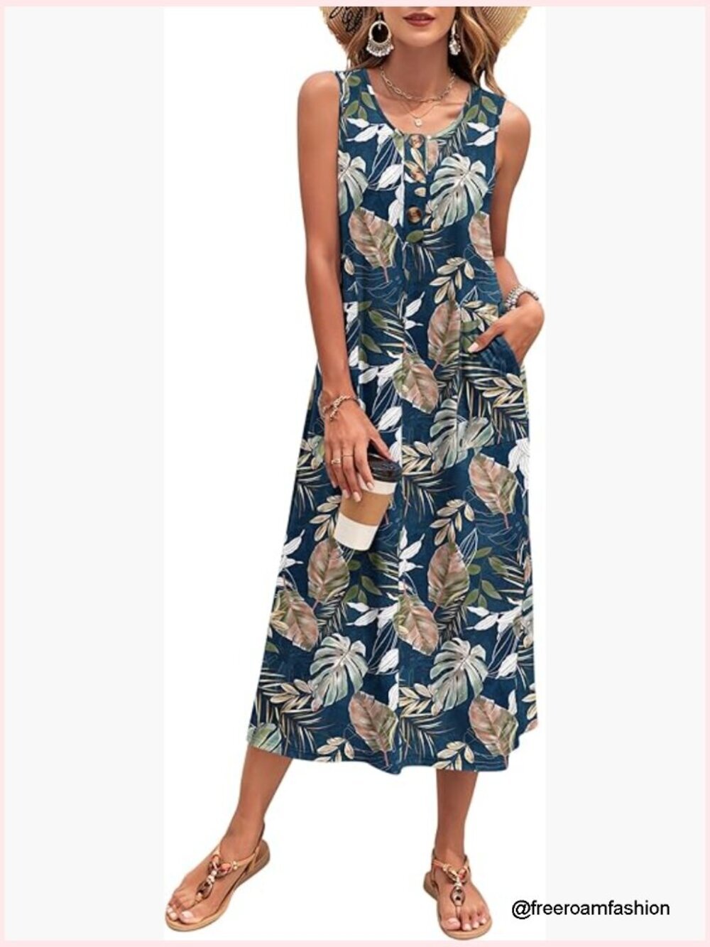 Sleeveless Maxi Dress Loose Fit Button Down Casual Beach Sundress